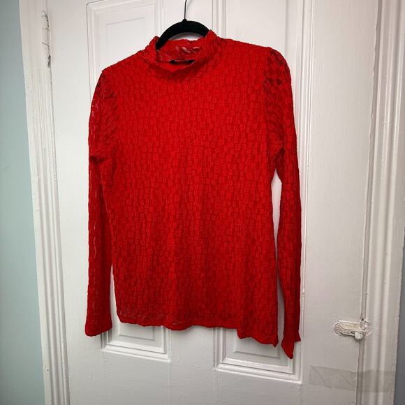 Peace Love World Tops - QVC Peace Love World Black Label Lace Long Sleeve Top Womens Small Red NWOT